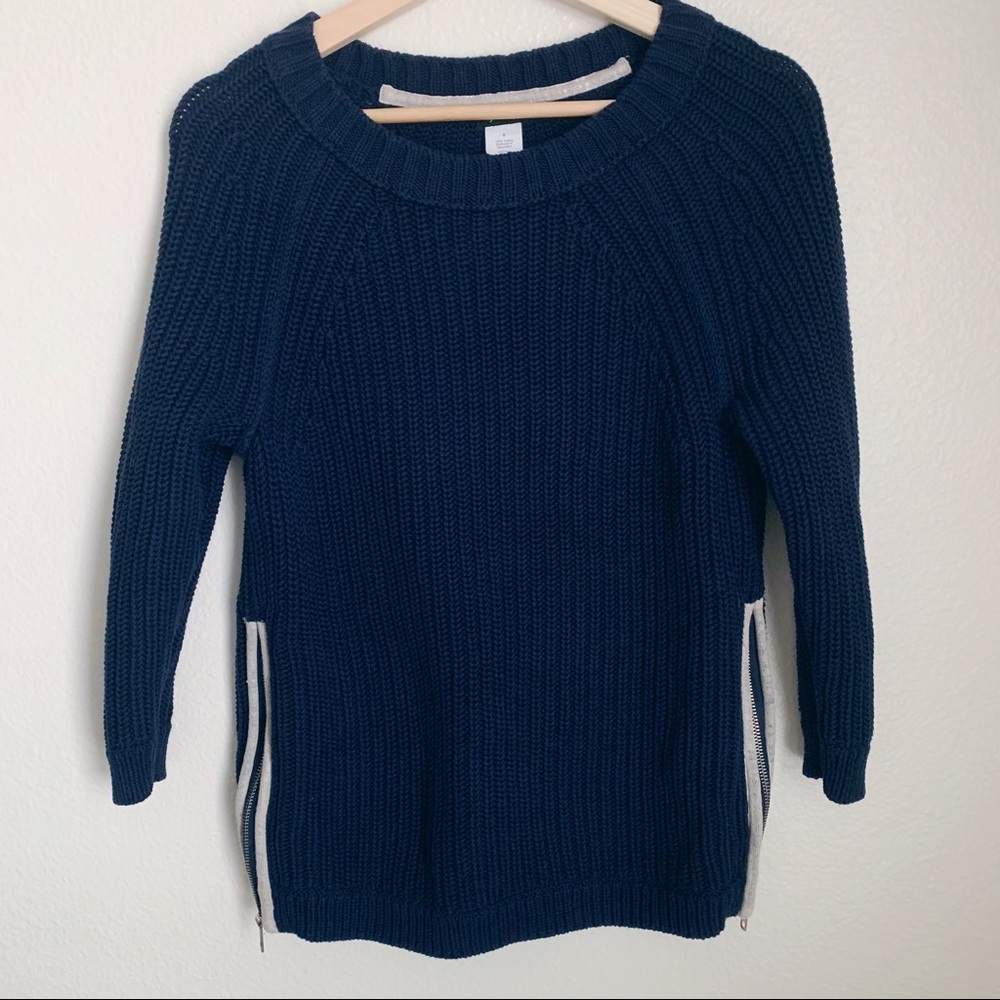 J. Crew Navy Crewneck Sweater Side Zippers Sz S